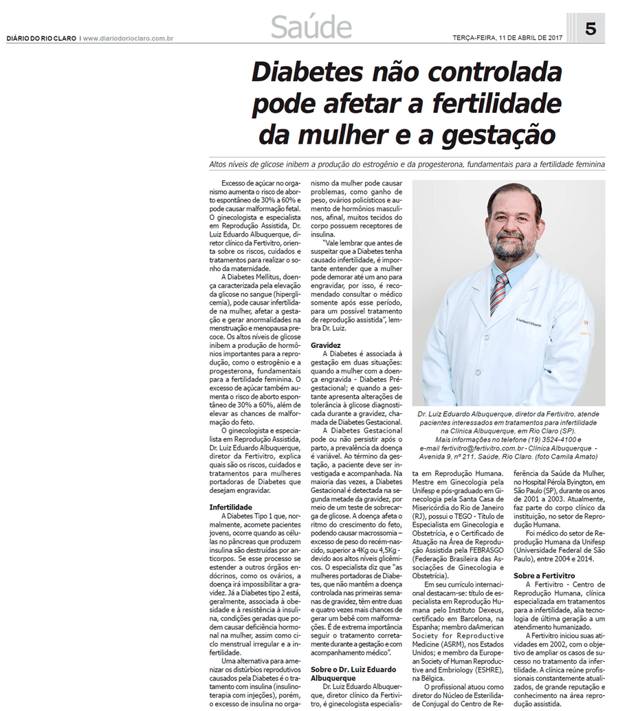 Fertivitro é notícia no jornal Diário do Rio Claro